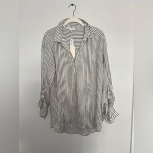 Jane + Delancey Green/White Striped Button Down Top